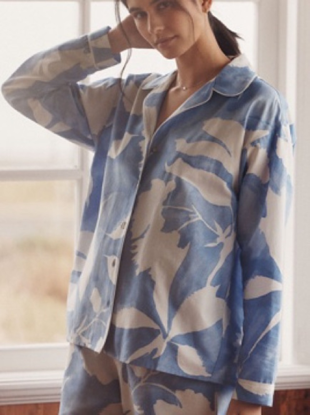 ANTHROPOLOGIE LyreBird Cloud Blue Cotton Flannel Pajama Sleep SET Sz M - Picture 10 of 12